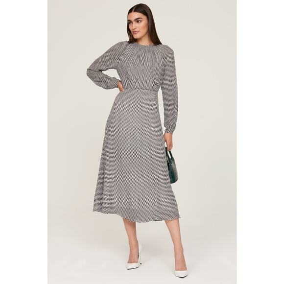 L.K. Bennett Dresses & Skirts - L.K. Bennett Addison Black White Geometric Print Long Sleeve Midi Dress Size 2